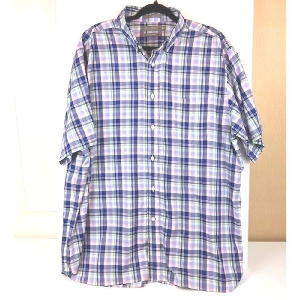 Daniel Cremieux Plaid Shirt Blue Pink Non-Iron Signature Collection Mens XL